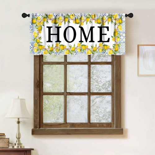Lemon Fruit Valance Curtains Yellow Blue Rustic Watercolor 1