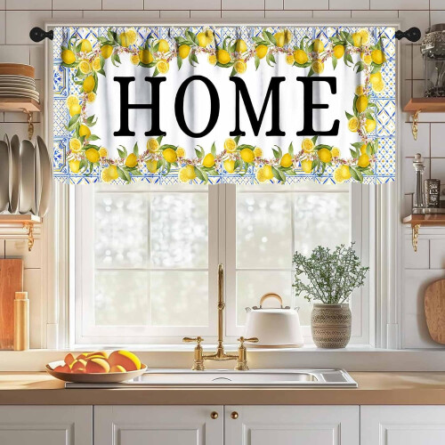 Lemon Fruit Valance Curtains Yellow Blue Rustic Watercolor 2