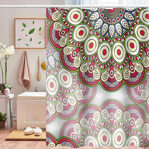 Duschvorhang im Boho-Mandala-Stil, 183 x 213 cm, wasserdicht 1
