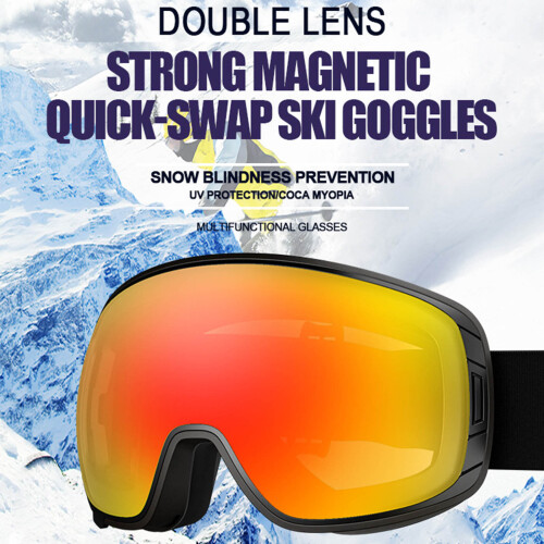 Magnetic Snow Goggles Sun Blocking High Impact Protections-grey 1