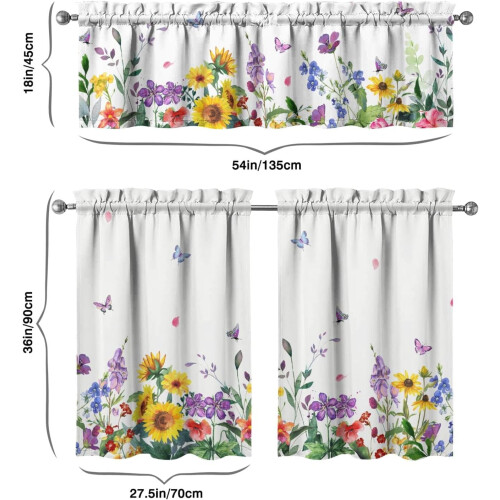 Spring Floral Kitchen Curtain Valance Set 3 pcs 1