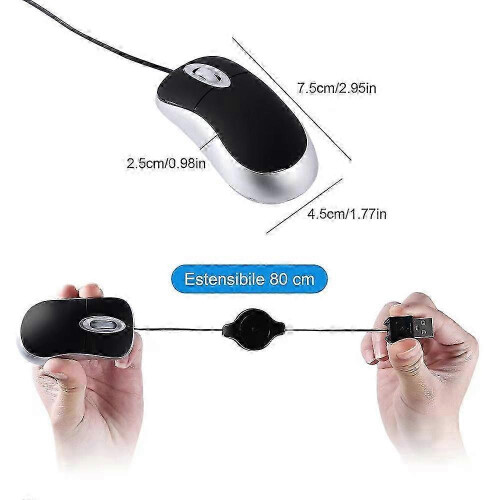 USB C Corded Mouse Laptops Mouse Corded Mouse Optical Travel Mouse Retractable Cable compatible with PC Desktop Mouse Notebook 2