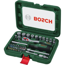 37-piece BOSCH tool set, 1/4" ratchet - 10 sockets, screwdrivers, and 20 bits - Torque 93 Nm, screwing and tightening