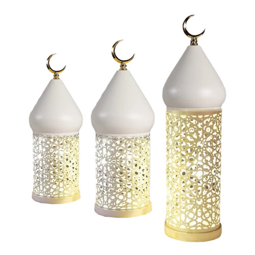 Elegant Moroccan White Cut Iron LED Lantern With Traditional-M 1