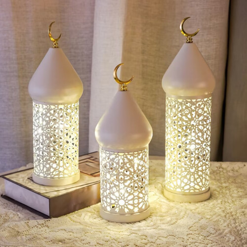 Elegant Moroccan White Cut Iron LED Lantern With Traditional-M 2