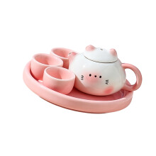 Small Ceramic Tea Pot Set Safe For-Pink and White Cat C