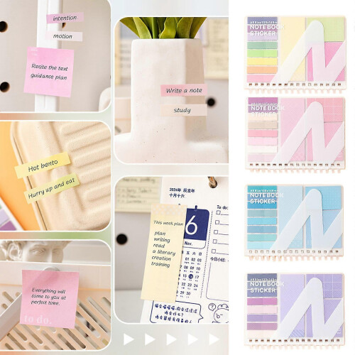 Multifunctional Adhesive Note and Lined Notebook Set Portable Writing Notepad with Colorful Adhesive Index Label Sticker Multicolor 1