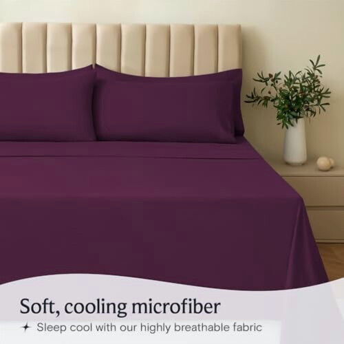 Ensemble de draps en microfibre pour lit queen, 4 pièces, poches profondes 1