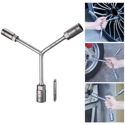 Compactly Triple Head Socket Wrench Featuring 8/10/12/14/17/19mm Size Interchangeable Screwdriver Bit compatible with Tight Space 1