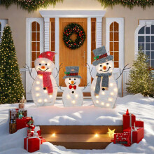Ensemble familial de bonhommes de neige lumineux – Décoration de Noël extérieure 3 pièces