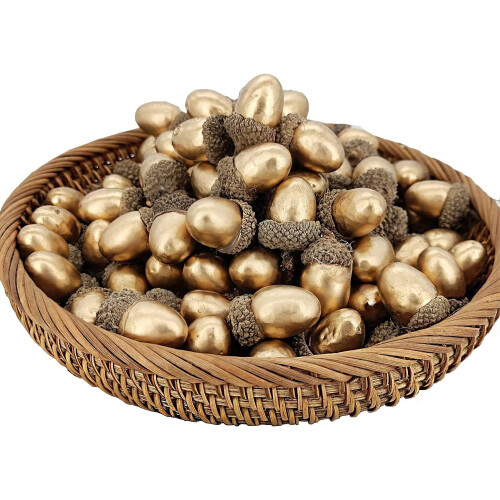 50 bellotas doradas artificiales con tapas naturales