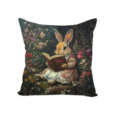 Housse de coussin vintage à motif floral lapin 45 x 45 cm