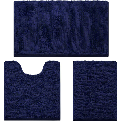 Ensemble de tapis de bain 3 pièces en chenille bleu marine