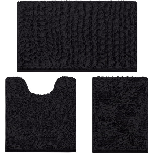 Ensemble de 3 tapis de bain en chenille – Antidérapants, absorbants,