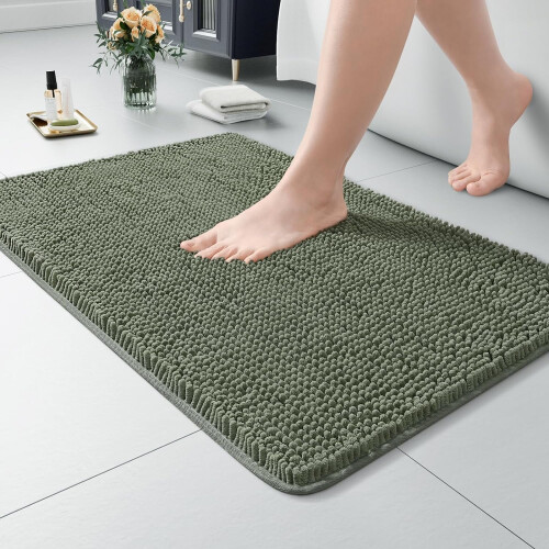 Salbeigrüner Chenille-Badeteppich, 50 x 75 cm