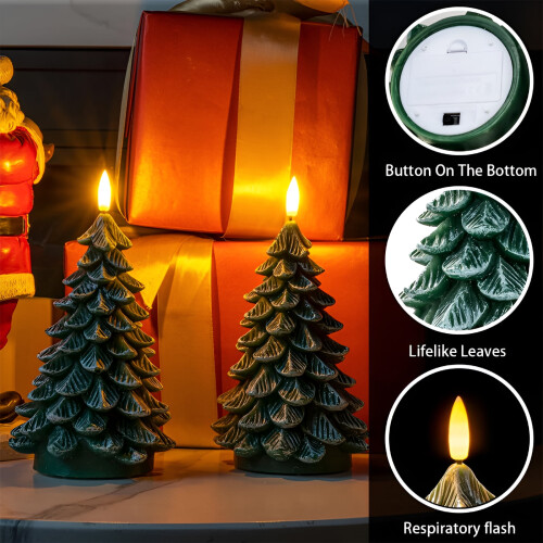 Grønt LED flammeløst juletræslys 21 cm 2