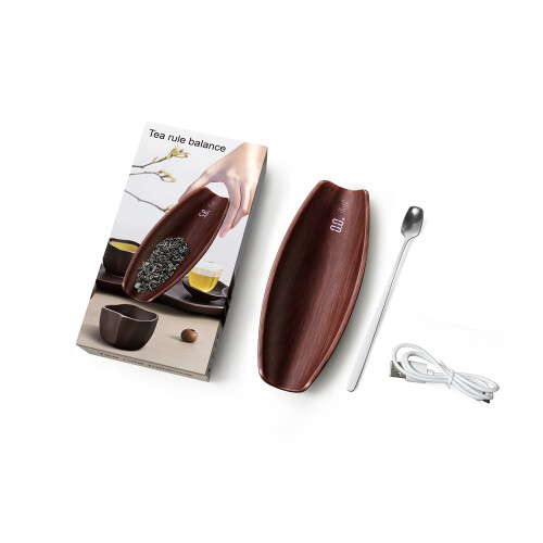 Walnut Color Digital Tea Scale 500g/0.1g with USB Charging Red 1