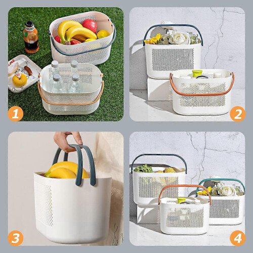 Portable Plastic Storage Basket for Storage Shower Basket with Handles 2