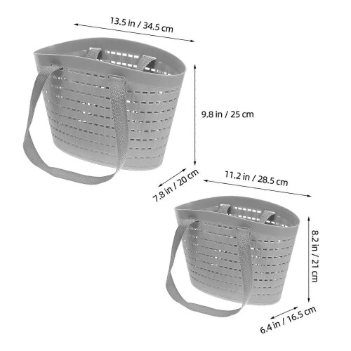 Plastic Laundry Basket for Storage Use with Handle 2Pcs Grey Clothes Laundry Hamper 1