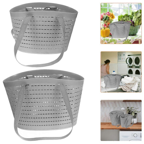 Plastic Laundry Basket for Storage Use with Handle 2Pcs Grey Clothes Laundry Hamper 2