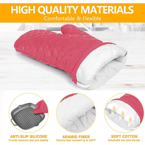 Ensemble de 4 maniques et gants de cuisine rouges 1