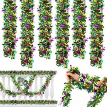Girlanda z brokatem Mardi Gras w kolorze zielono-fioletowo-żółtym, 6,5 stopy