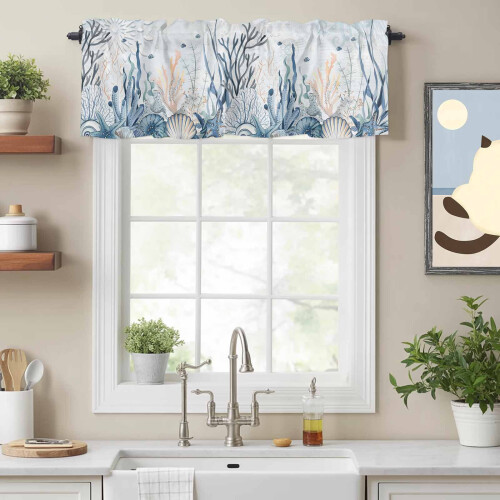 Gardinkappa Ocean Shell, polyester, 150x43 cm, stång 1