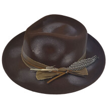 Unique Distressed Paint Jazz Cap With Feather Detail-brown