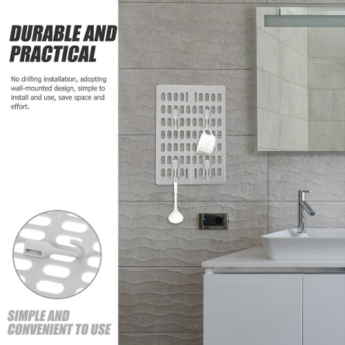 Wall Mounted Pegboard with Hooks for Bathroom Storage 1Set Grey Plastic 2
