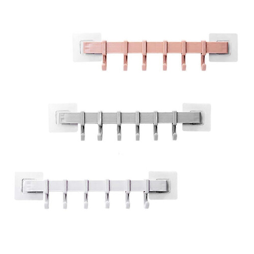 Self 6 Wall Hooks Rack Plastic Bathroom Door Hooks Rack Kitchen No Drill Organizer 2