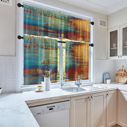 Kitchen Curtains Set Beige Orange Abstract 36 inch 1