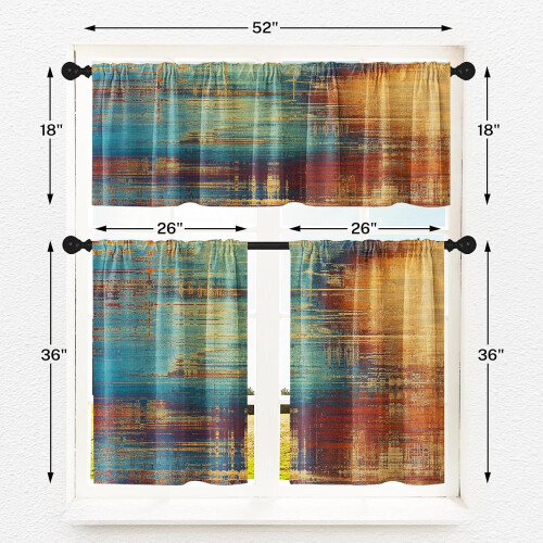 Kitchen Curtains Set Beige Orange Abstract 36 inch 2