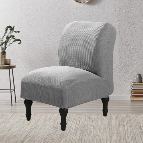 Housse de fauteuil sans accoudoirs en jacquard de polyester gris clair 2