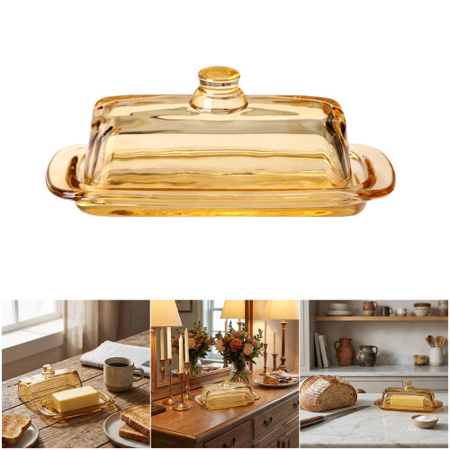 Glass Storage Container Lid Included Elegant Size Tray-amber 2