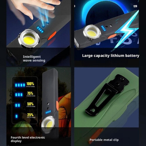 Lanterna LED COB recarregável com sensor de movimento e ímãs. 2