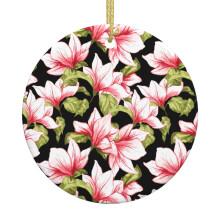 Pink Floral Ceramic Christmas Ornament 2.9"
