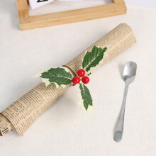 Ronds de serviette de Noël en forme de houx – Argent rustique, blanc et