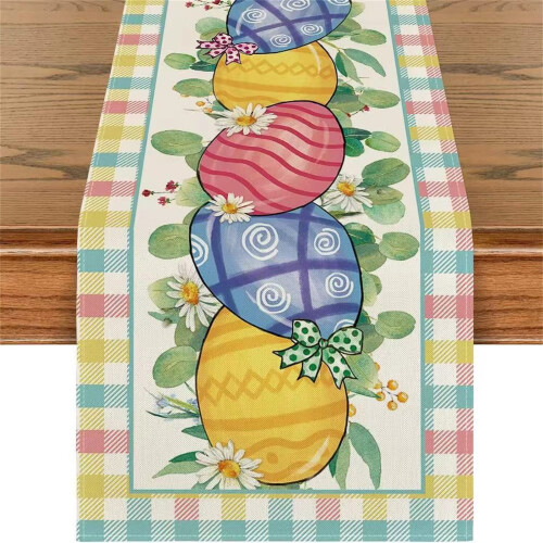 Chemin de table en lin avec œuf de Pâques, 33 x 274 cm 1