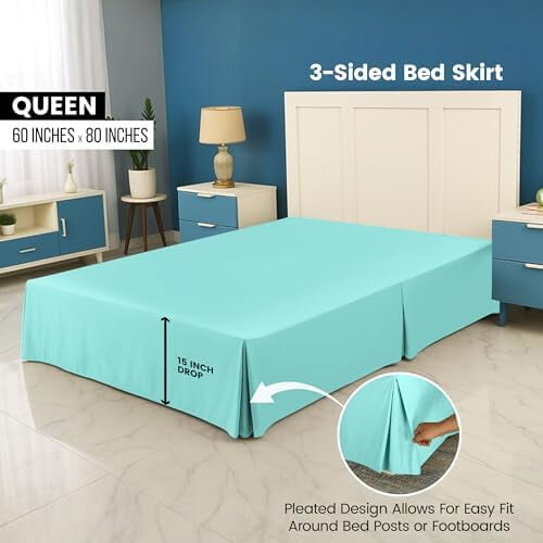 Saia para cama de casal tamanho Queen (60x80 polegadas) com queda de 16 polegadas, em microfibra escovada. 1