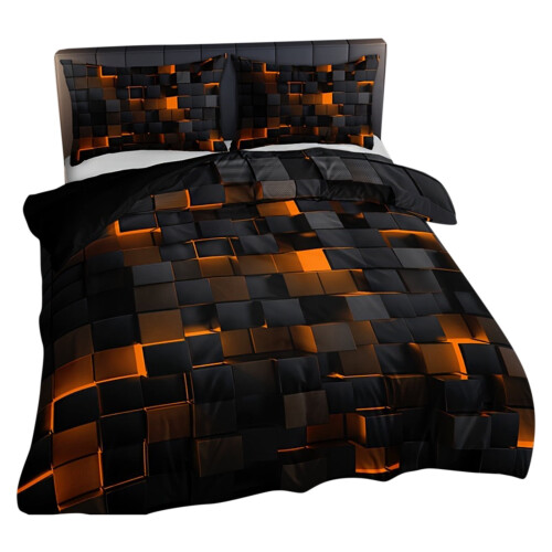 Geometric Orange Black Twin Comforter Set 3-Piece 1