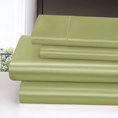Ensemble de draps en satin vert sauge pour lit simple, 3 pièces 1