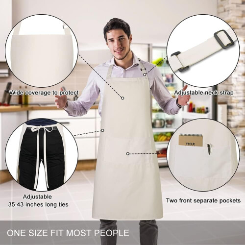 2-pack justerbara kockförkläden med fickor, beige 1