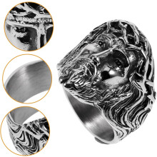 Vintage Stainless Steel Jesus Ring for Men, Men’s Thumb Band Finger Ring with Retro Religious Design, Size 12,