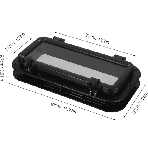 Rectangular Marine Porthole Window 40X20Cm Black Marine Vessel Opening Hatch 1