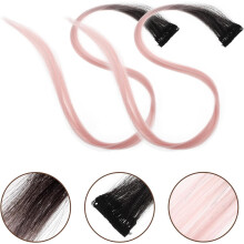 2 Stück Clip-in-Perücken mit Farbverlauf in Pink für Party-Highlights, synthetische, glatte Haarteile