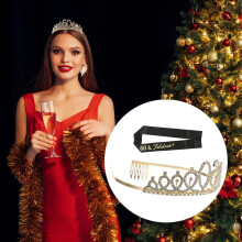 Geburtstagskronen-Set mit Strass-Tiara und Schärpe für Damen, schicke Legierung und Polyester, angenehm zu tragen