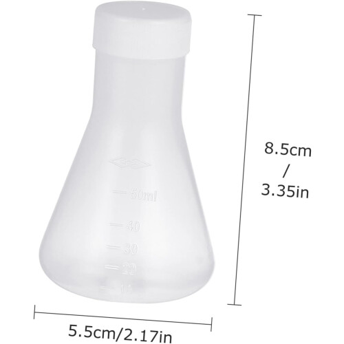 5pcs 50ml Plastic Conical Erlenmeyer Flasks Lids, Pp Plastic Laboratory Flask Set 1
