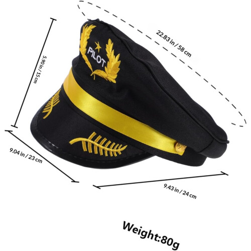 Καπέλο Pilot Captain με χρυσό κεντημένο περίγραμμα από πολυεστέρα με μεγάλο γείσο Cosplay 1