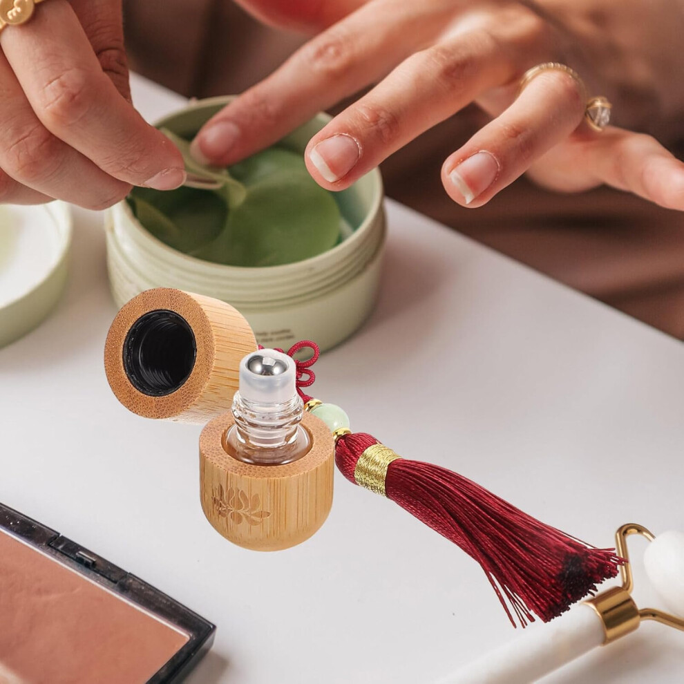 Hkhbjs Roller Container Bamboo Essential Oil Roller Bottle For Precise Application Portable Design