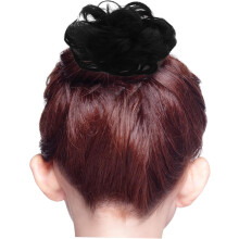 Lockiger Haarknoten, Hochsteckfrisur, Haarverlängerungen, Haarknoten-Scrunchie, Chignon, Naturschwarz, angenehm zu tragen